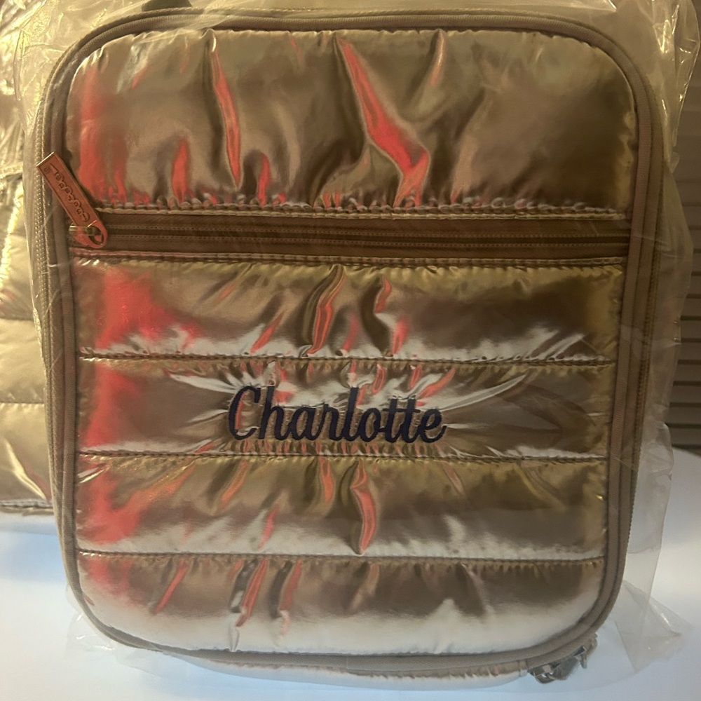 Metallic Silver Quilted Lunch Bag with Name Embroidery